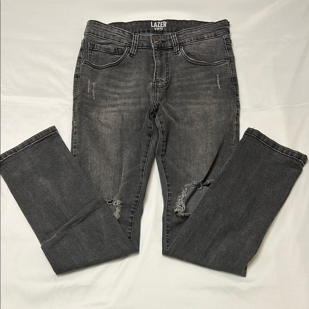 Men's Distressed Gray Slim Fit Jeans